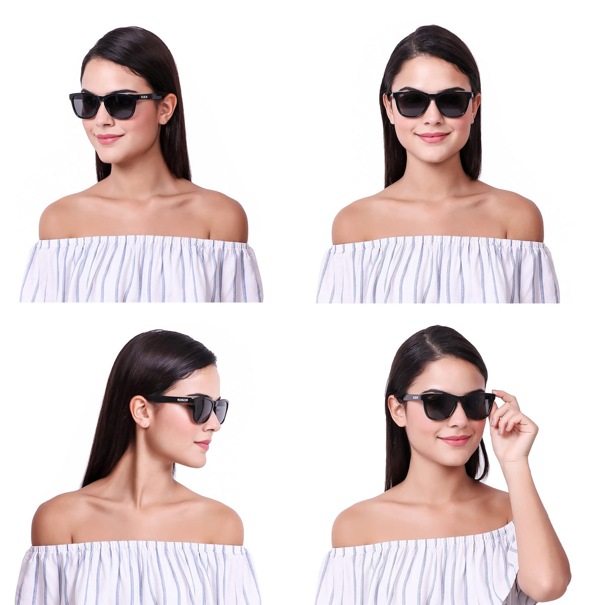 Lightweight ROZIOR Classic Square sunglasses with black UV protection lenses and durable black frame