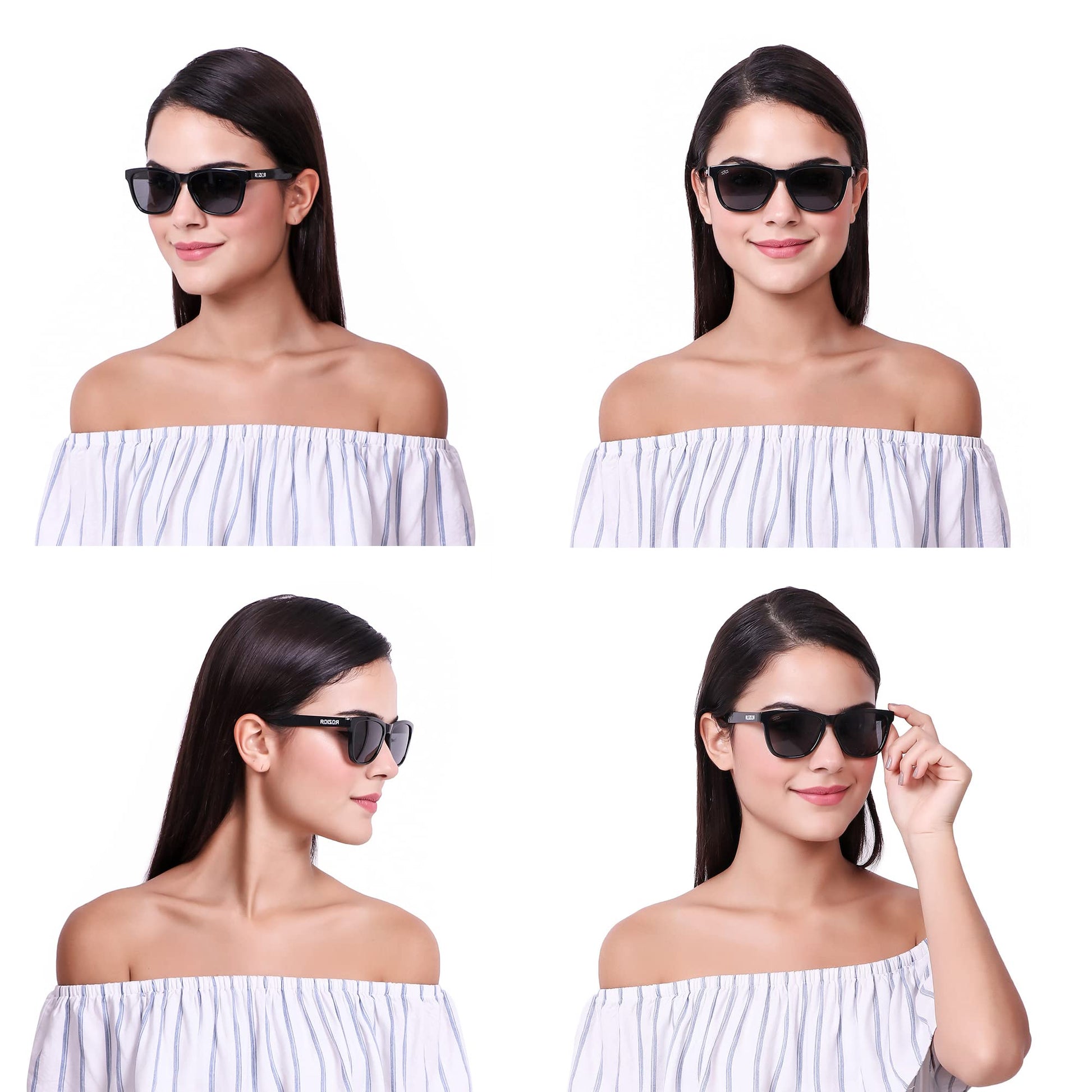 Lightweight ROZIOR Classic Square sunglasses with black UV protection lenses and durable black frame