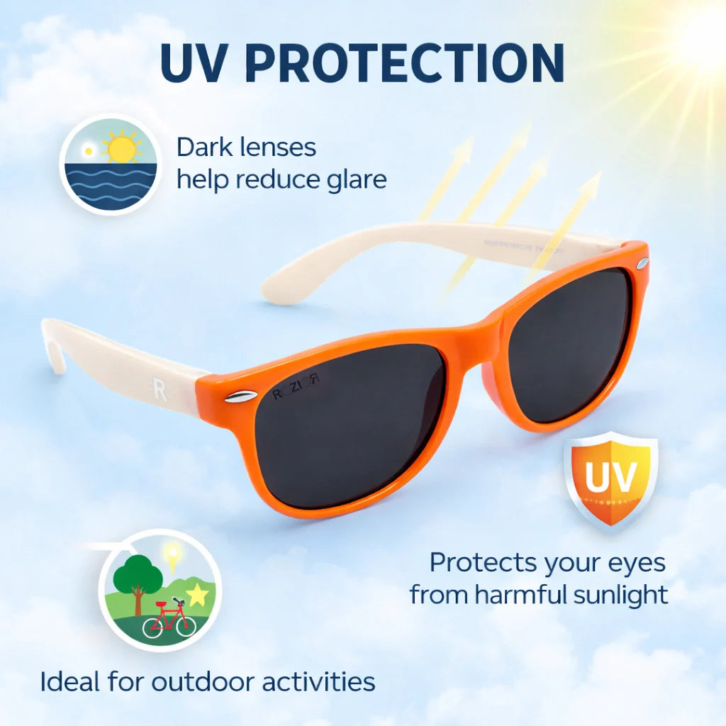 Lightweight ROZIOR sunglasses for children aged 4–12 years with a comfortable fit for daily outdoor wear.