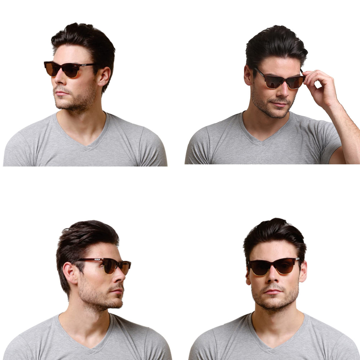 Lightweight ROZIOR round sunglasses with brown UV protection lenses and durable brown frame