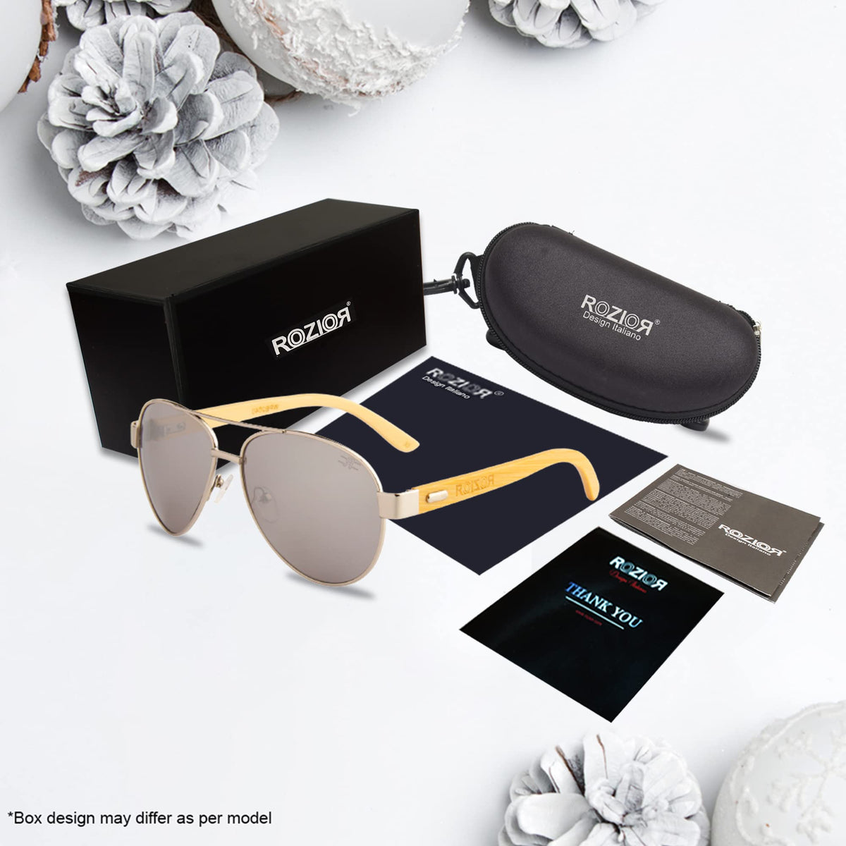 Side profile of ROZIOR lightweight polarized UV400 sunglasses with silver frame and smoke lenses for men and women