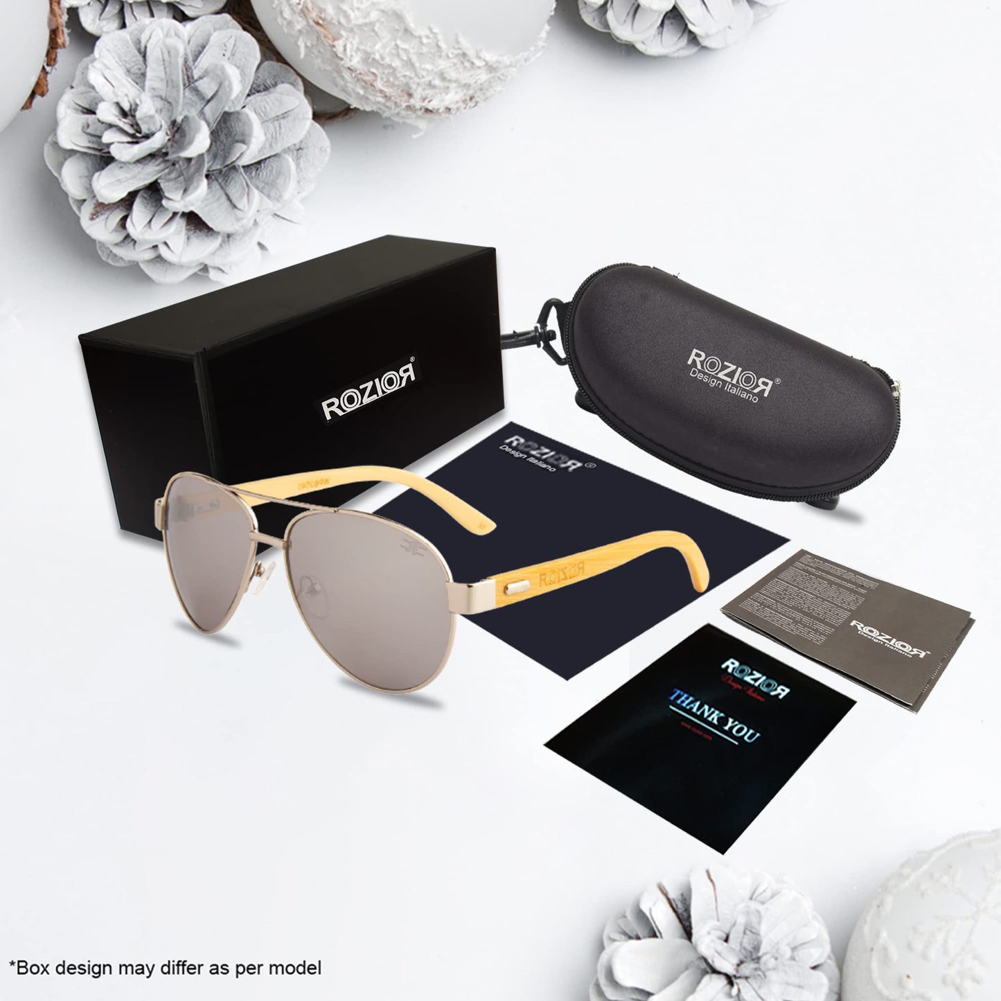 Side profile of ROZIOR lightweight polarized UV400 sunglasses with silver frame and smoke lenses for men and women