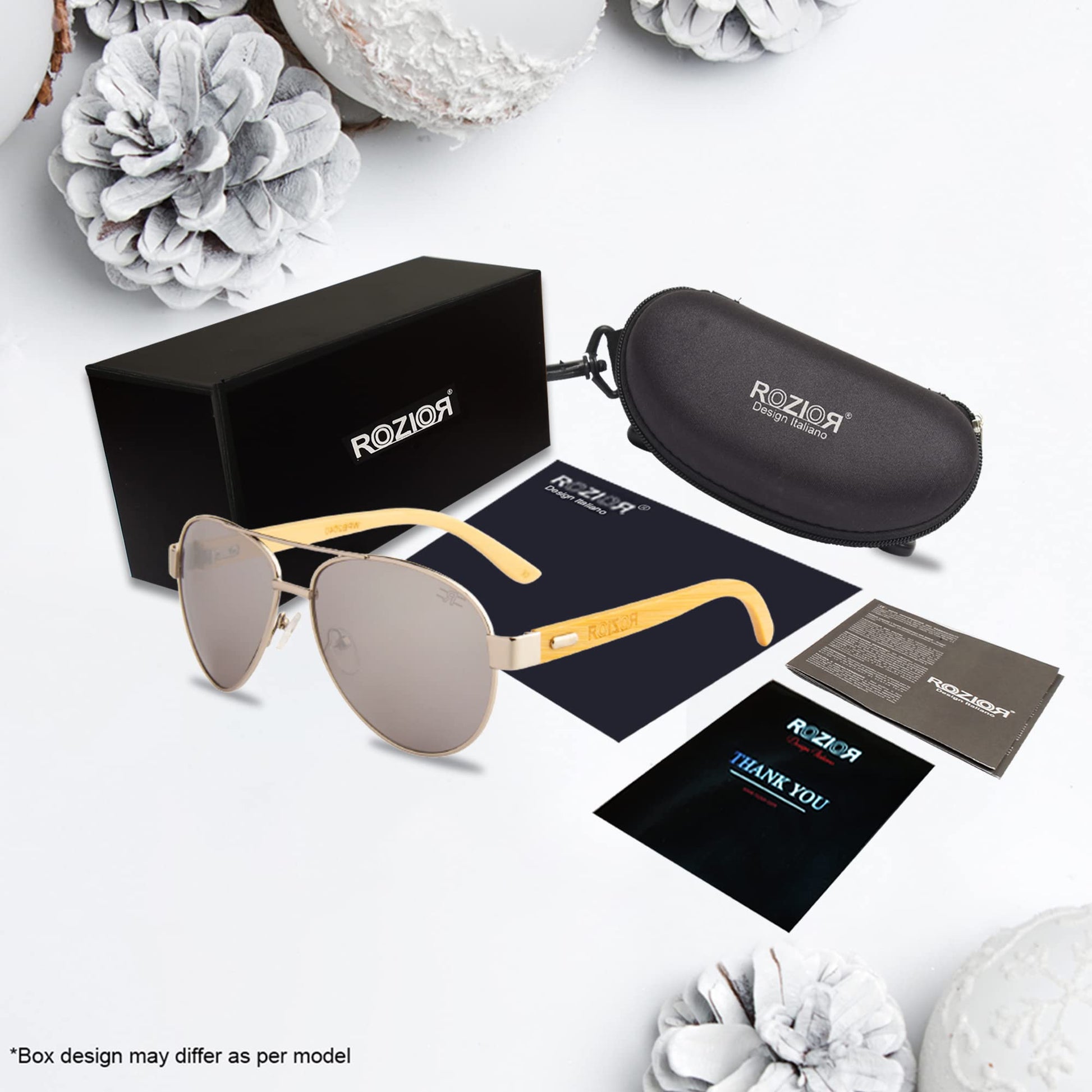 Side profile of ROZIOR lightweight polarized UV400 sunglasses with silver frame and smoke lenses for men and women