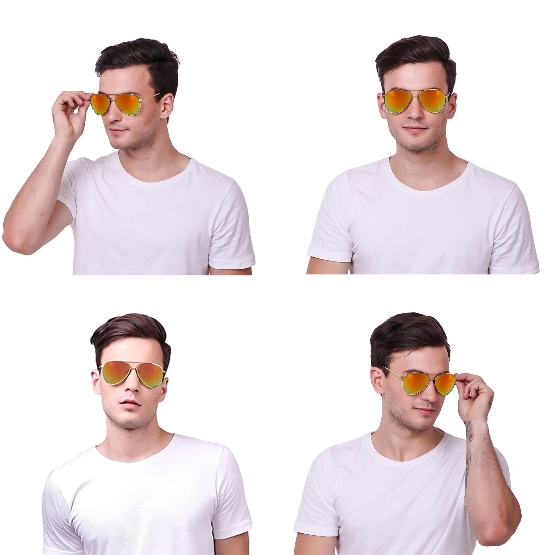 Detailed view of ROZIOR luxury gold frame sunglasses highlighting gold lenses and refined metal finish