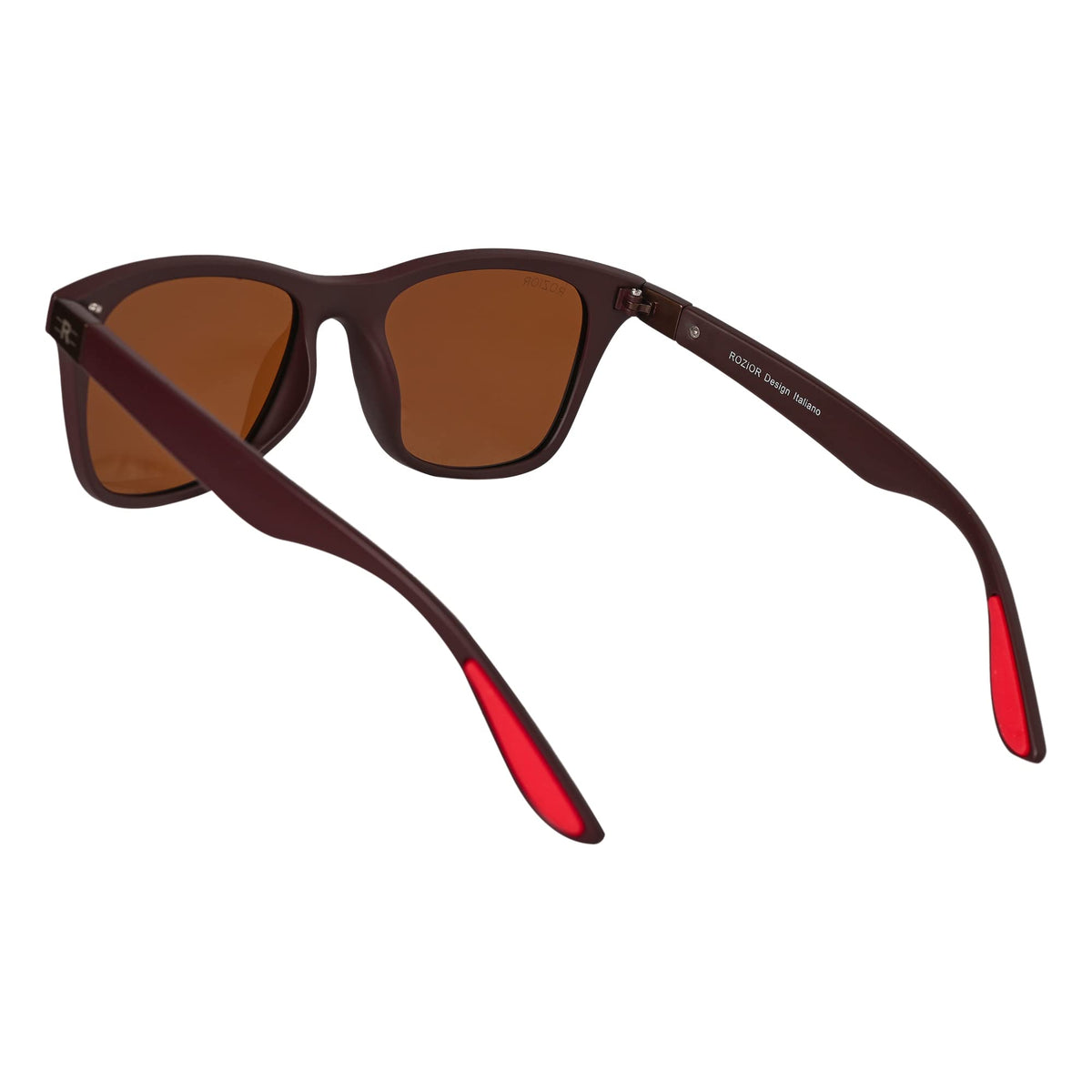 Close-up of ROZIOR medium fit polarized sunglasses with premium brown lenses and durable brown frame