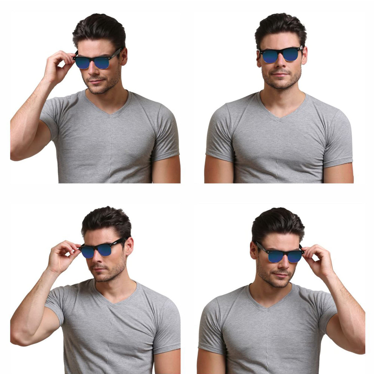 Close-up of ROZIOR green mirror lenses with premium black frame sunglasses