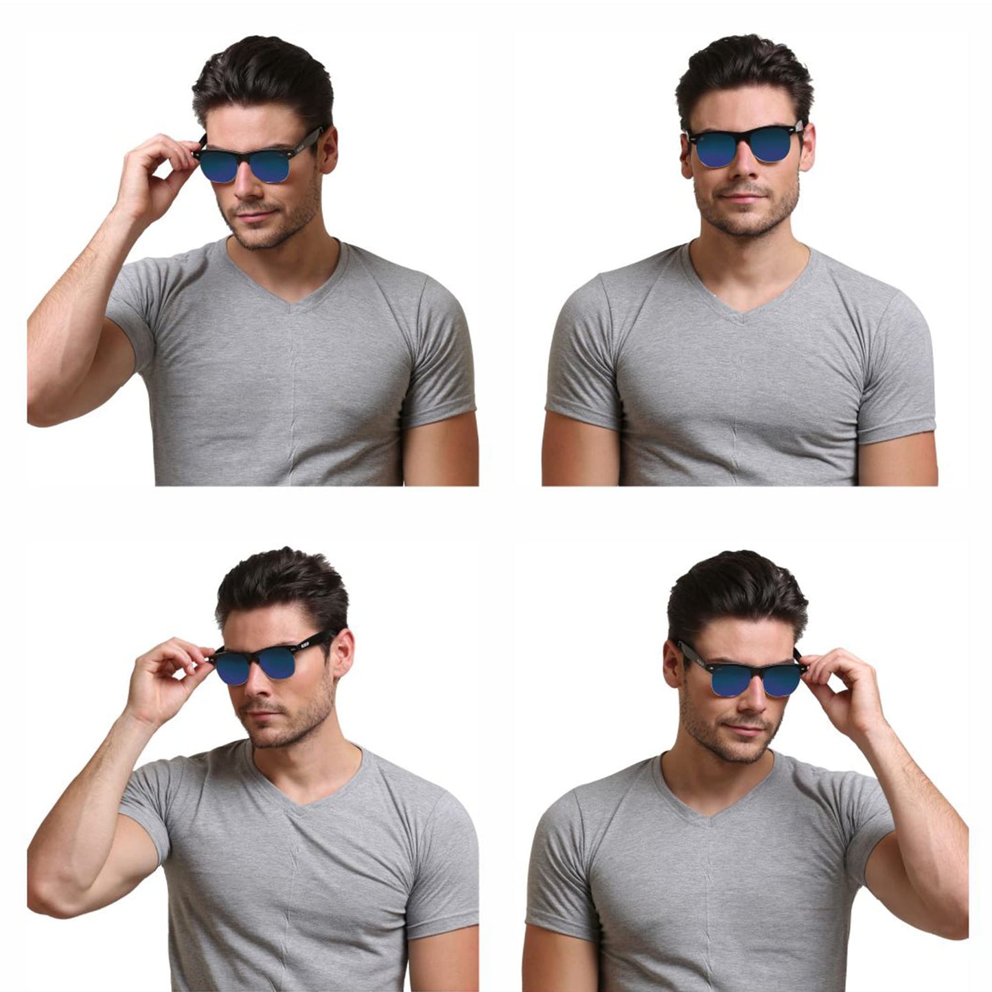Close-up of ROZIOR green mirror lenses with premium black frame sunglasses
