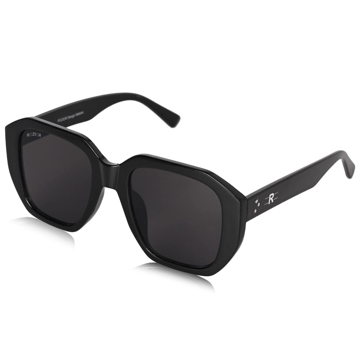 ROZIOR men and women polarized sunglasses with black frame and black lenses featuring UV400 protection front view
