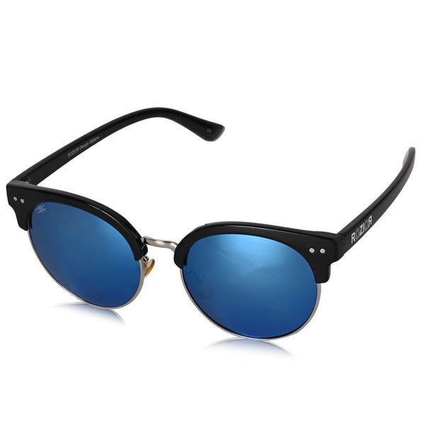 ROZIOR® Men & Women UV400 Sunglasses | Black Frame | Blue Mirror Lens | Model RWU2813M4 | Pack of 1