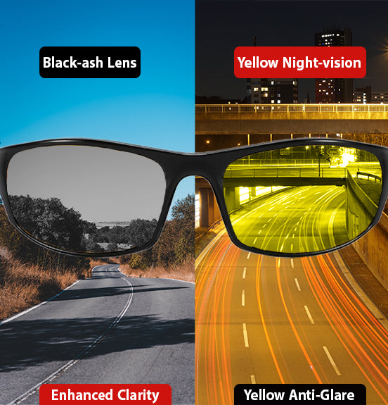 ROZIOR HD yellow lens night vision driving glasses for car, bike and cycling use