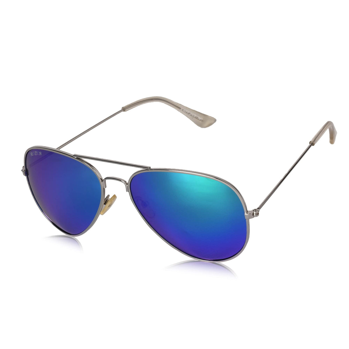 
ROZIOR men and women polarized aviator UV400 sunglasses with silver frame and green mirror lenses front view model RWPPJH0911M1