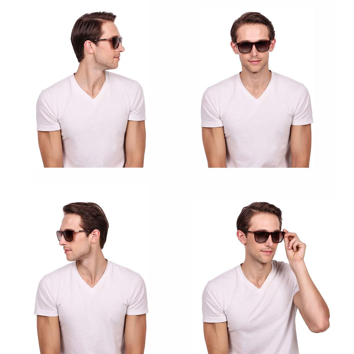 Detailed view of ROZIOR polarized sunglasses showcasing tortoise frame finish and gloss tea lenses