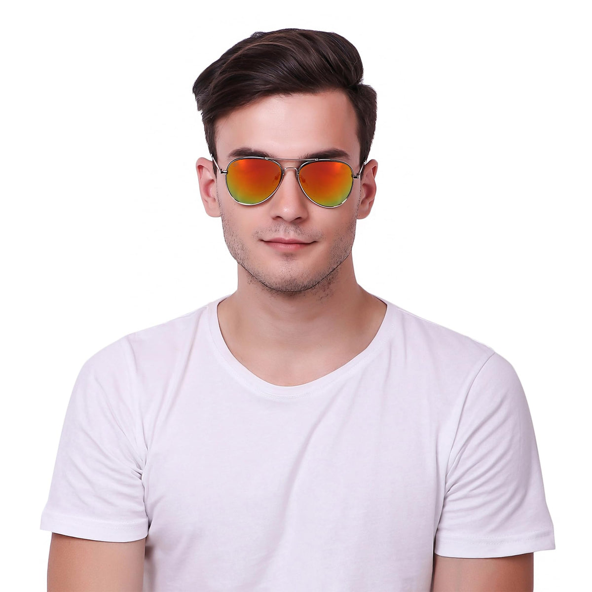 Premium ROZIOR aviator sunglasses with silver metal frame and pink mirror UV protection lenses