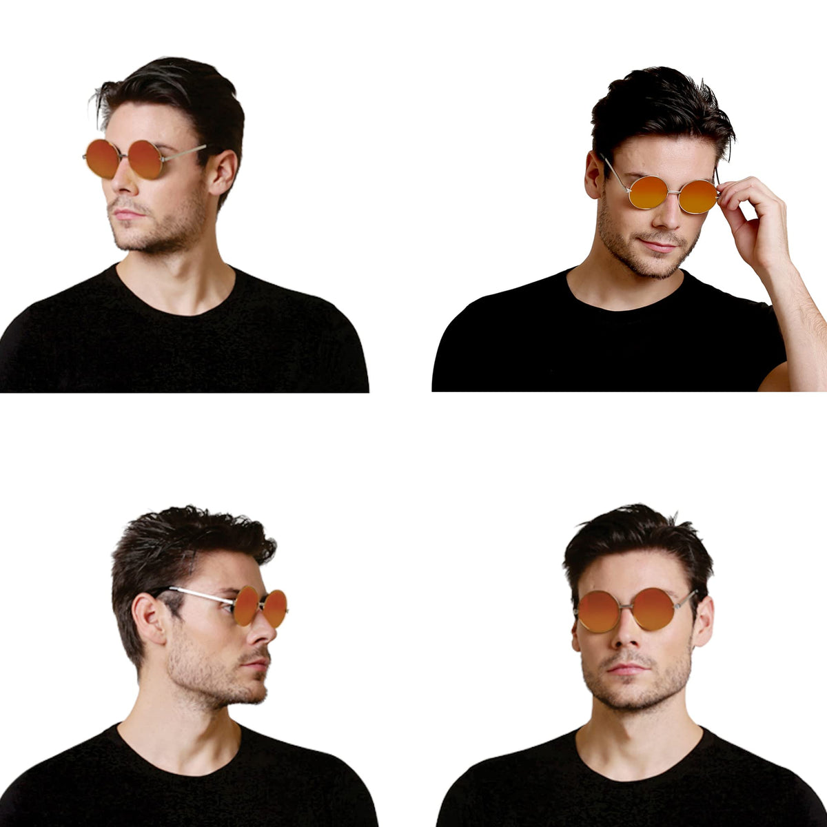 Premium ROZIOR silver metal frame sunglasses featuring golden red mirror UV protection lenses