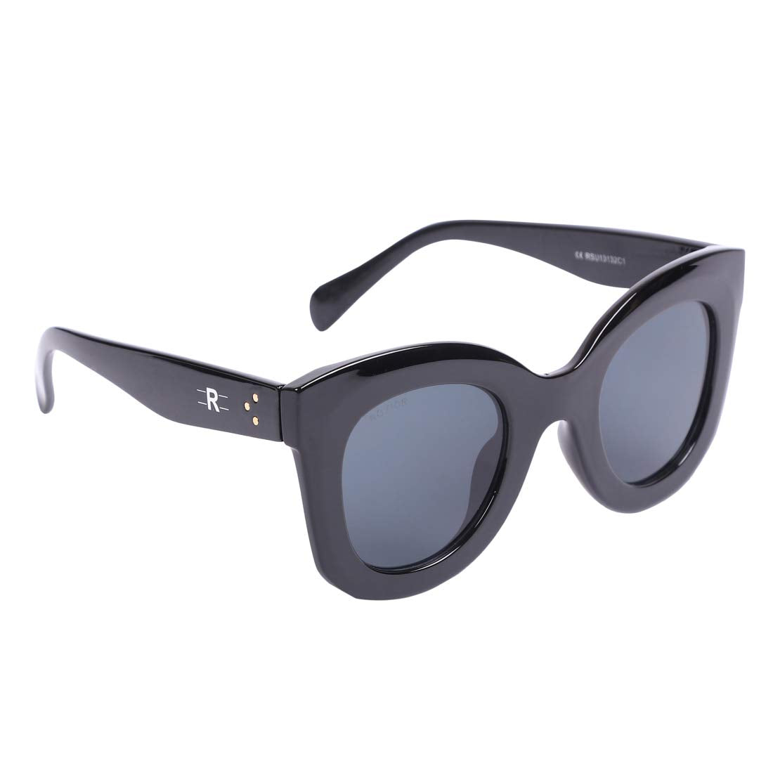 Side profile of ROZIOR women's UV400 sunglasses with lightweight black frame and black lenses