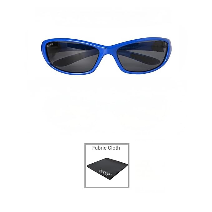 Side profile of ROZIOR polarized UV400 sunglasses with lightweight blue frame and smoke lenses for men and women