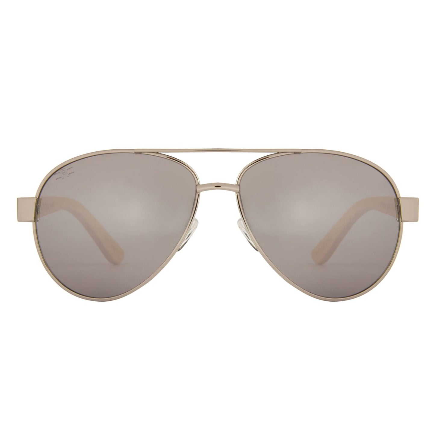 Angled view of ROZIOR unisex polarized sunglasses featuring a premium silver frame and smoke UV400 lenses