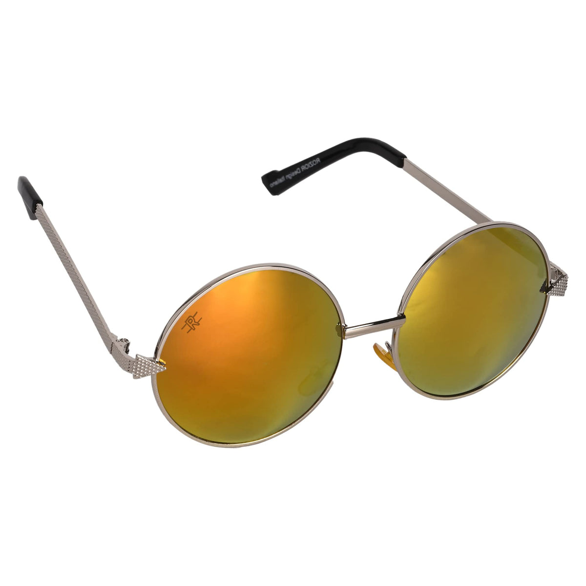 Trendy ROZIOR unisex UV protection sunglasses with silver frame and golden red mirror lenses