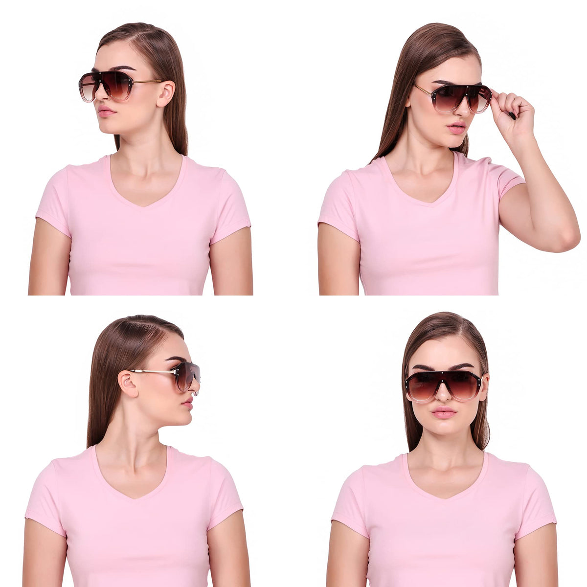 ROZIOR unisex aviator sunglasses featuring tea lenses, golden frame and UV eye protection.