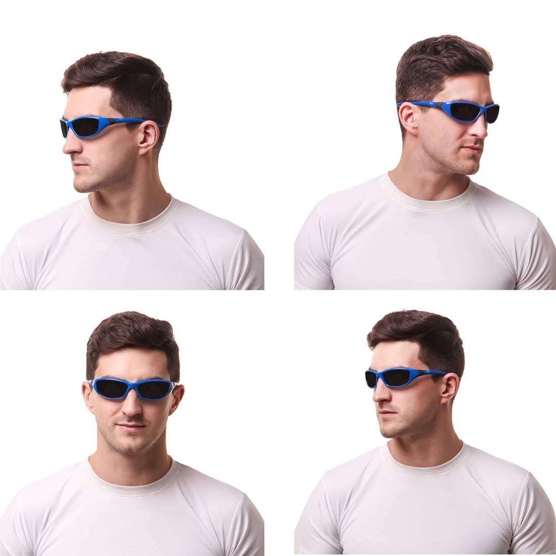 Stylish ROZIOR polarized UV400 sunglasses with blue frame and smoke lenses ideal for driving and everyday wear