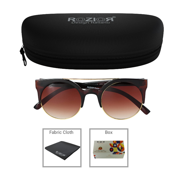 Side profile of ROZIOR unisex sunglasses featuring brown lenses and premium brown frame