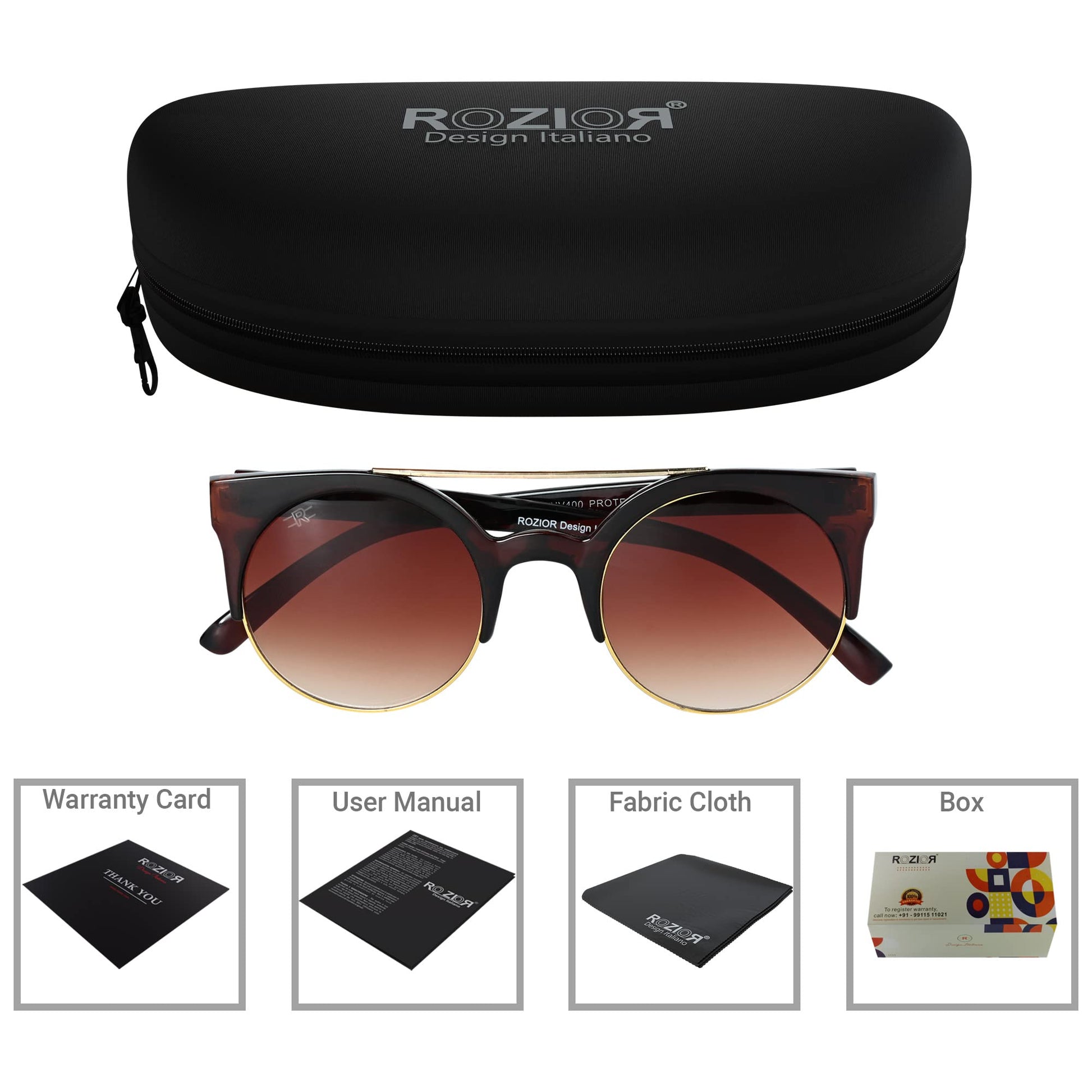 Side profile of ROZIOR unisex sunglasses featuring brown lenses and premium brown frame