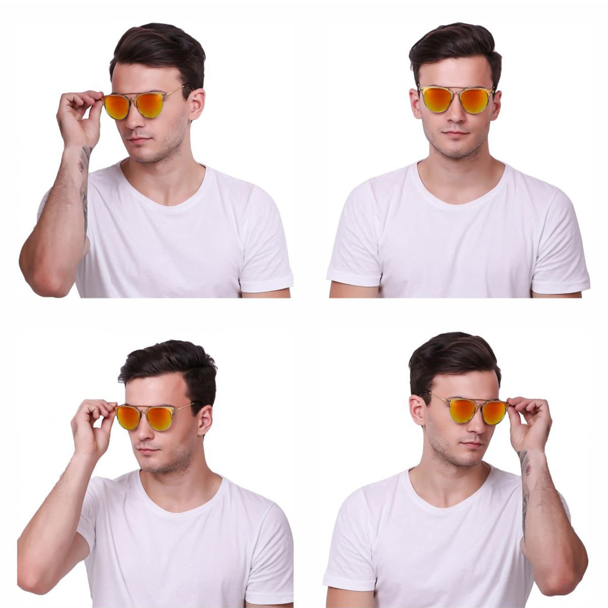 ROZIOR unisex golden aviator sunglasses featuring red mirror lenses with complete UV protection.