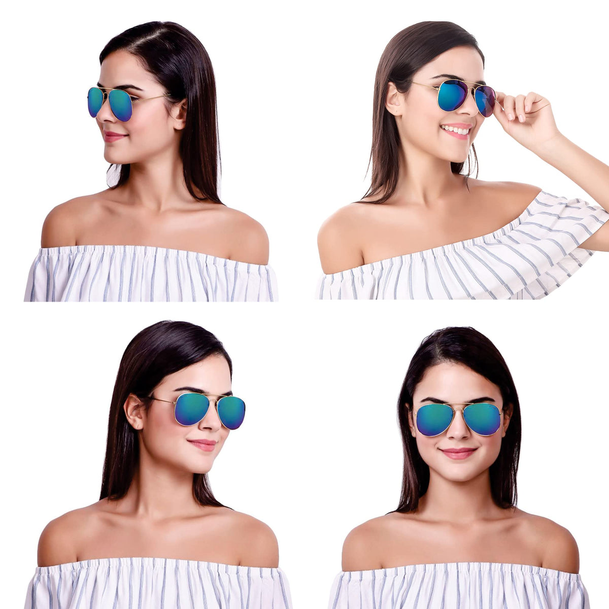 ROZIOR unisex aviator sunglasses featuring reflective green mirror lenses and complete UV protection.