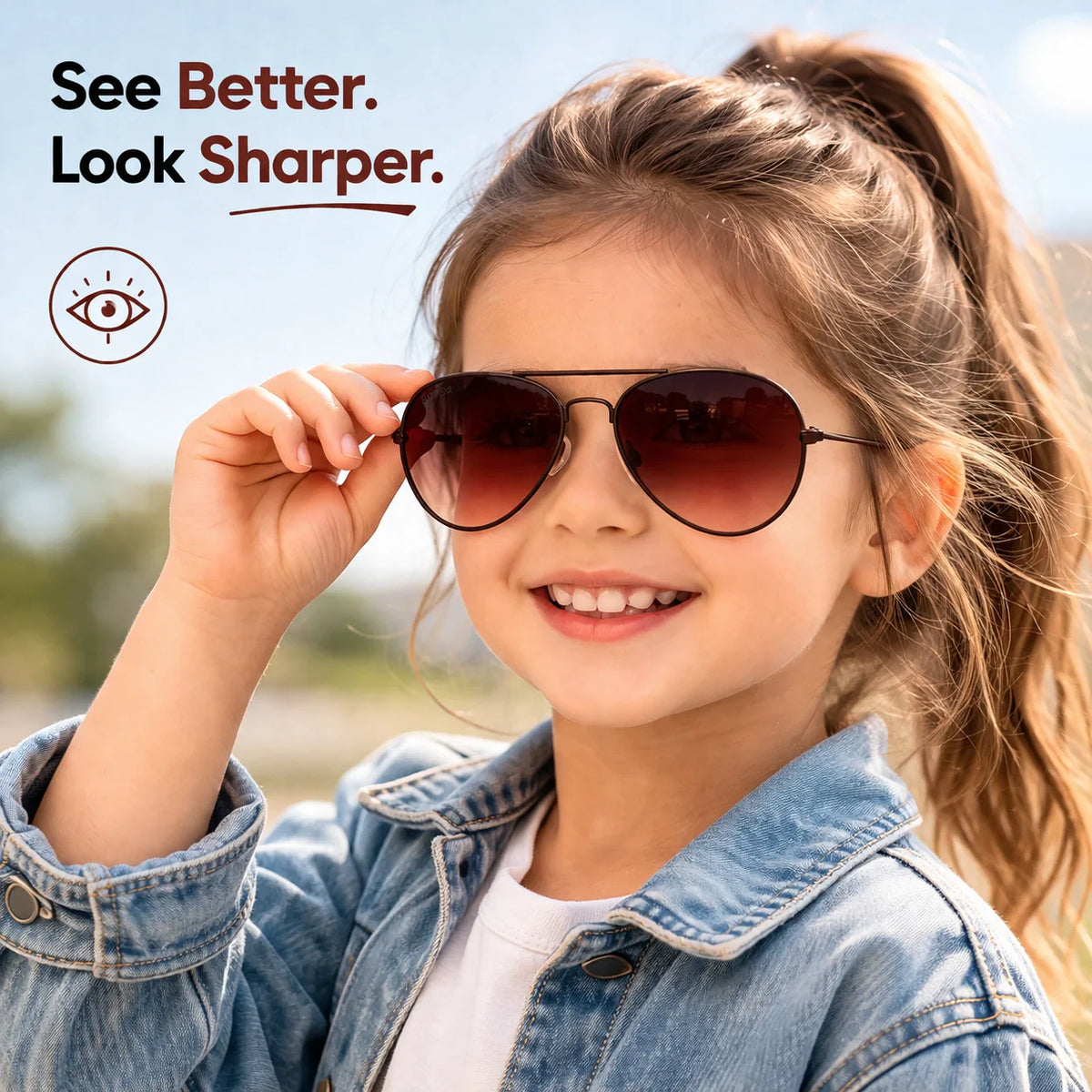 Fashionable ROZIOR aviator sunglasses for boys and girls with UV400 eye protection