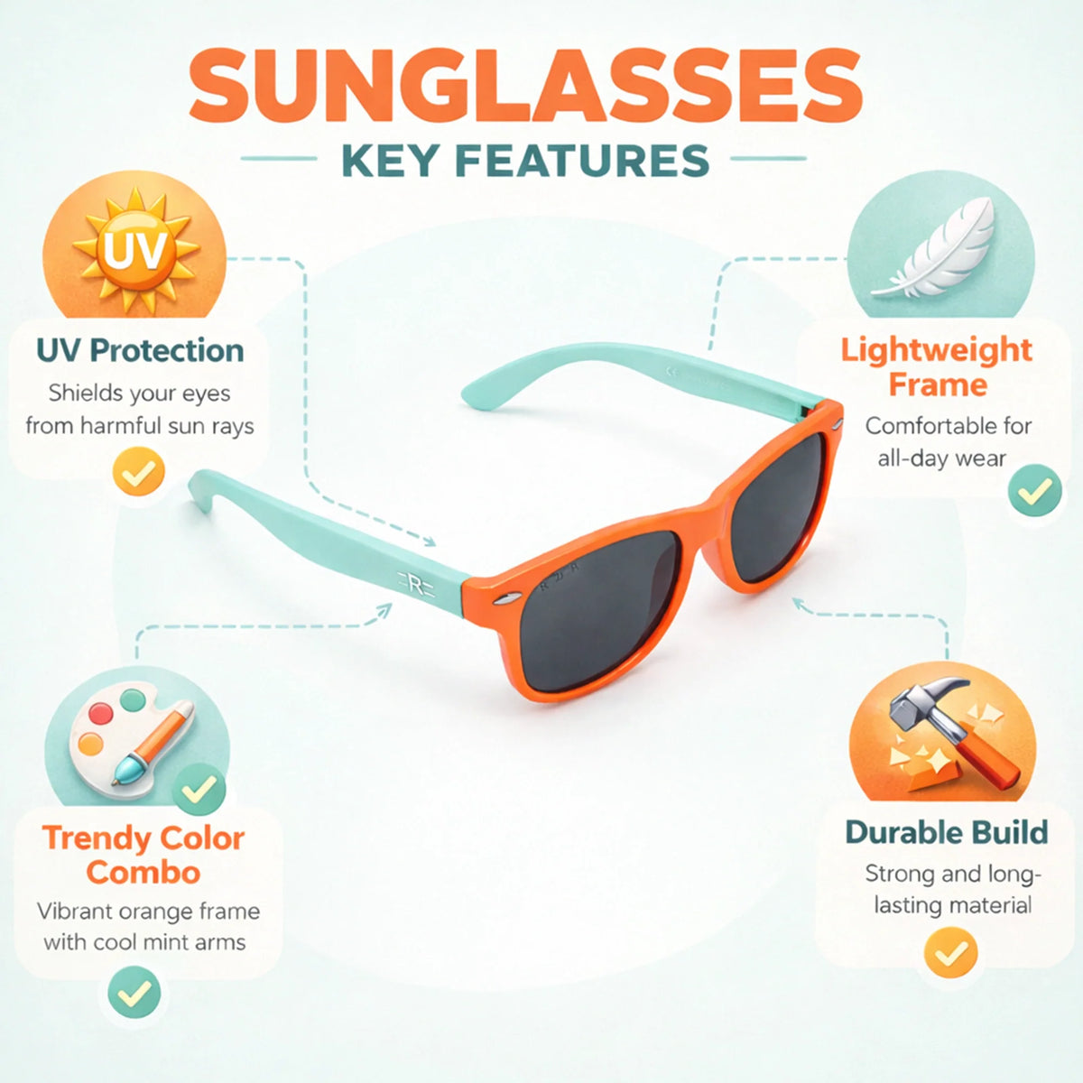 Side profile of ROZIOR unisex kids UV400 polarized sunglasses with a lightweight rectangular frame.