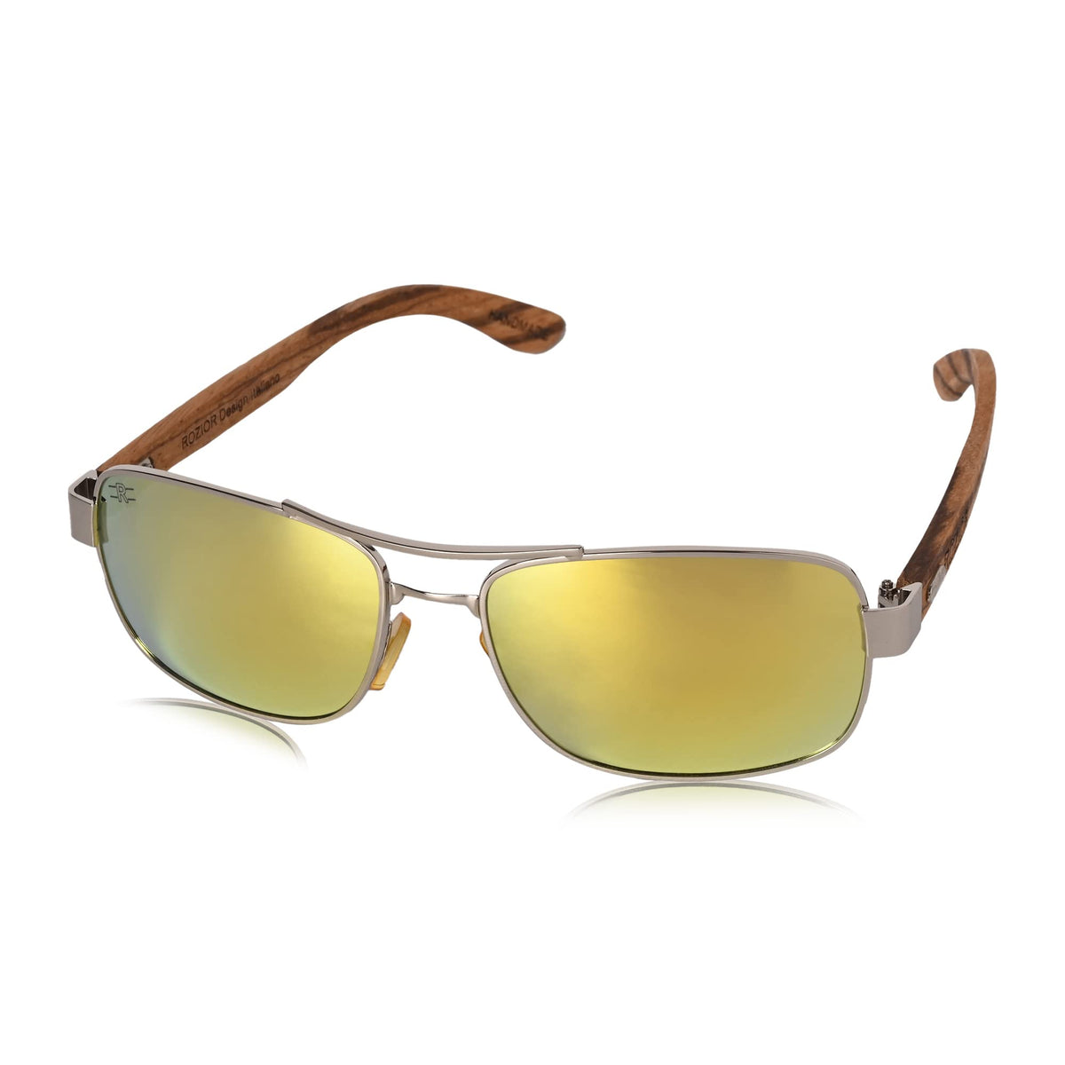 ROZIOR unisex polarized sunglasses with gold lens and silver metal frame model RWP1701M3 front view