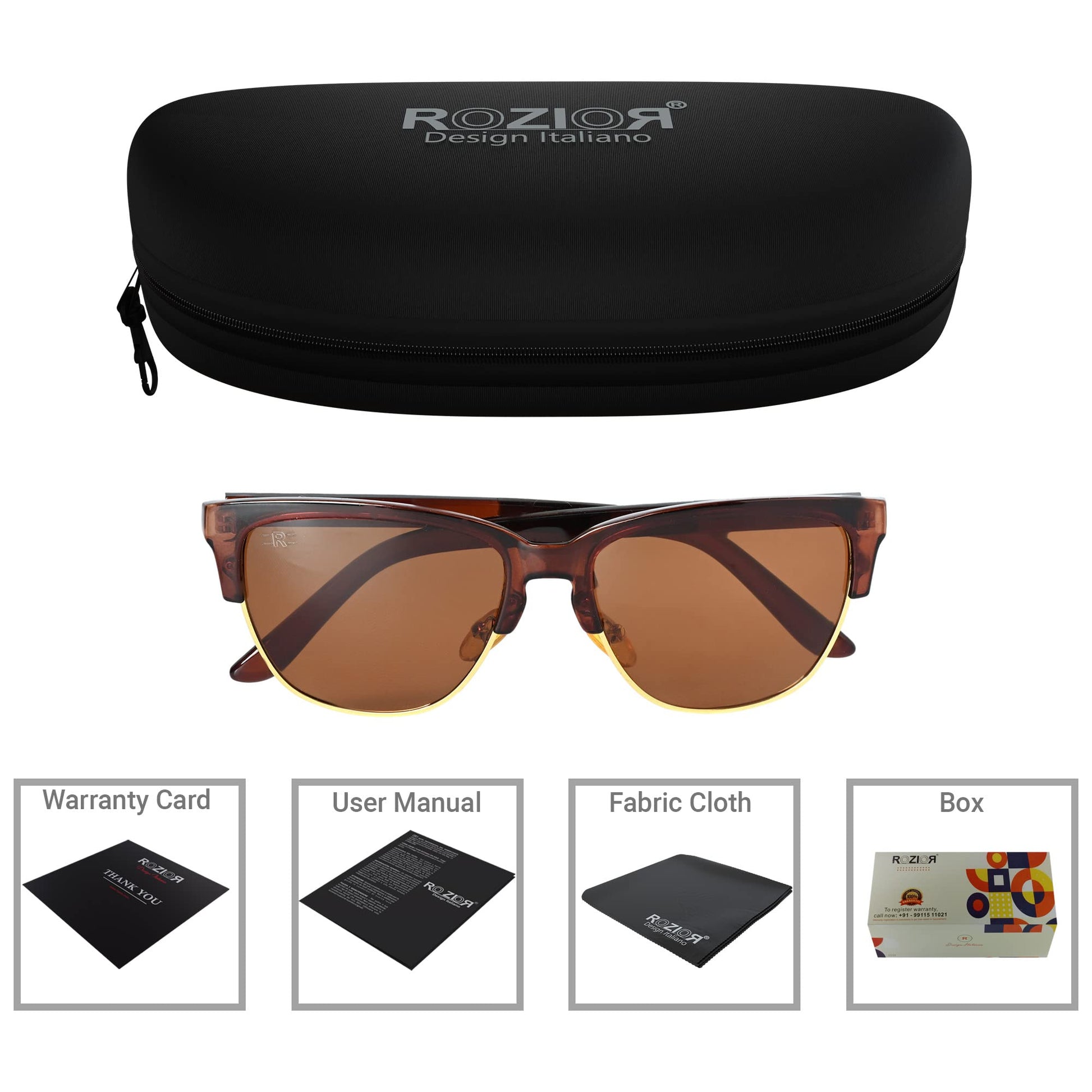 Side view of ROZIOR unisex round sunglasses with brown lenses and brown frame