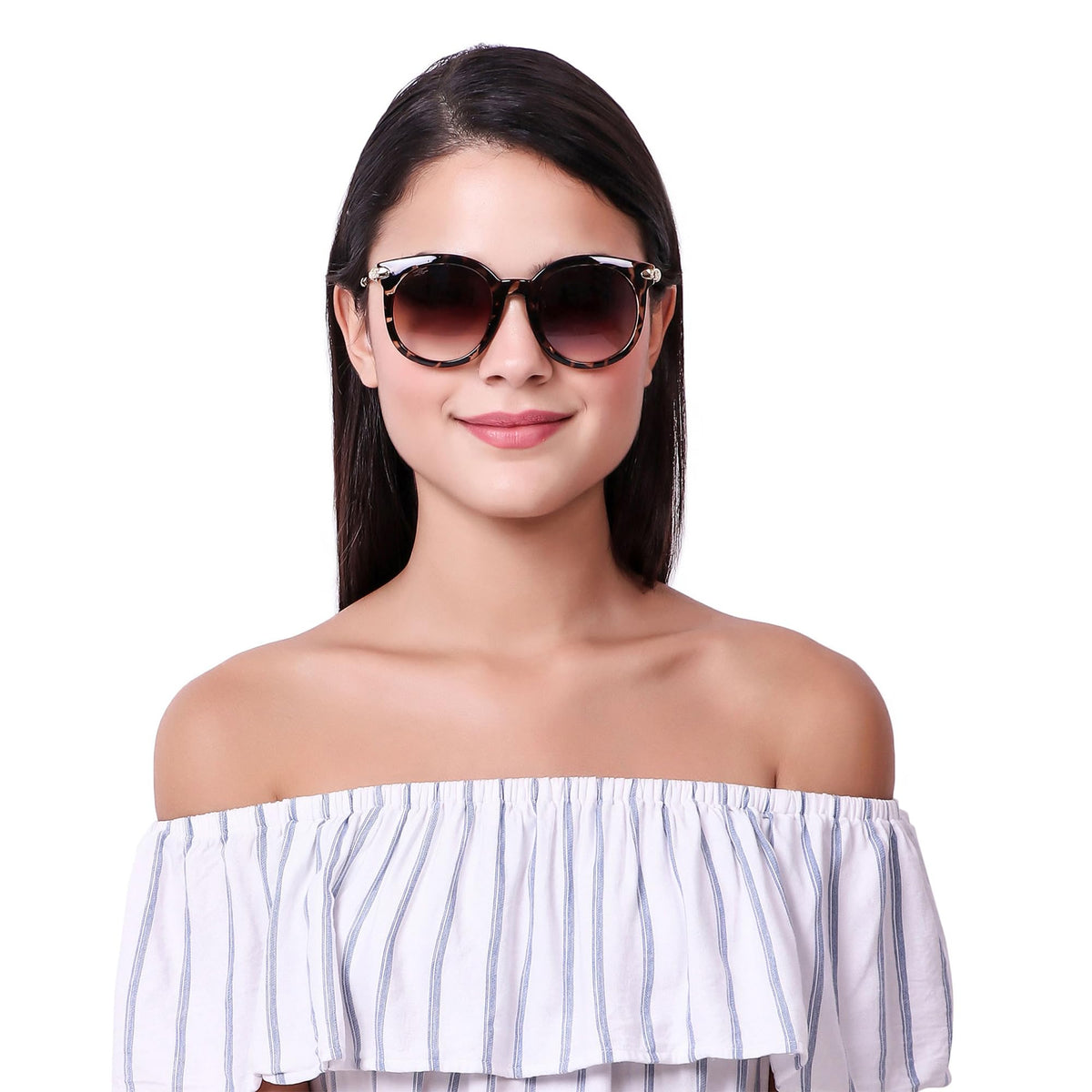 Stylish ROZIOR unisex round sunglasses with tortoise frame and brown UV400 lenses for everyday fashion