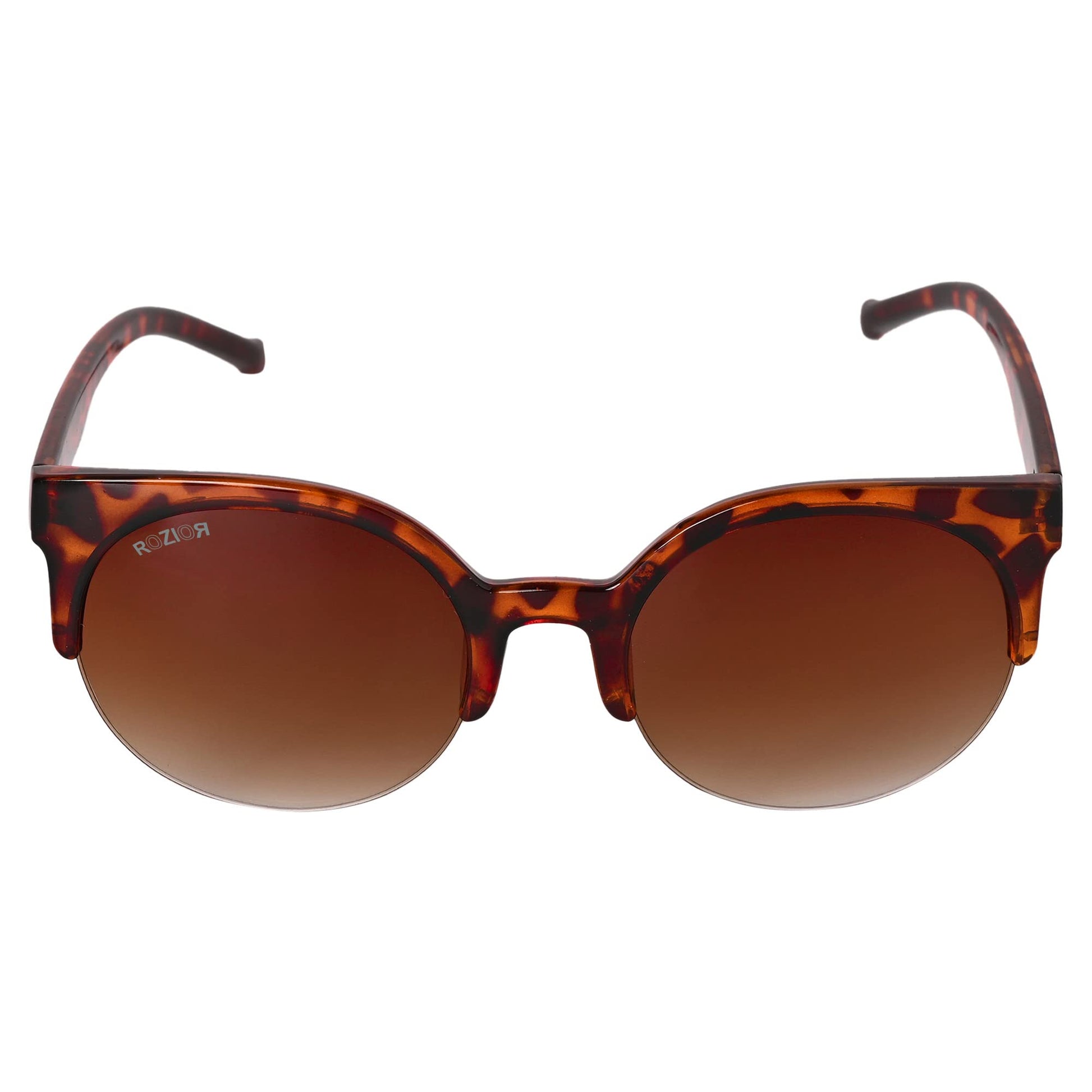 Side view of ROZIOR unisex sunglasses with brown lenses and premium tortoise frame
