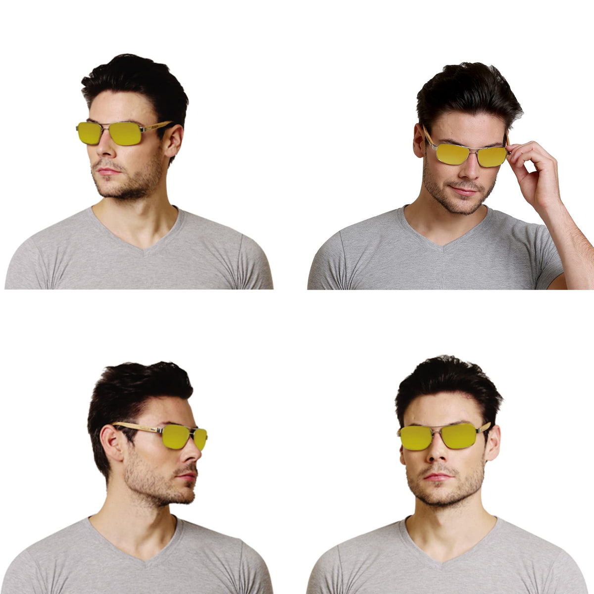 ROZIOR UV400 polarized sunglasses for men and women with gold lenses and silver metal frame