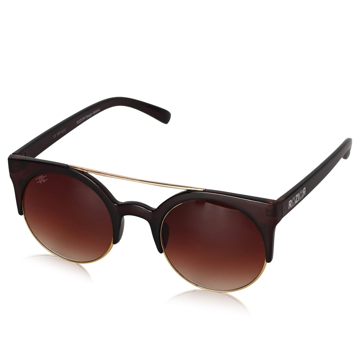 ROZIOR UV protection sunglasses for men and women with brown lens and brown frame front view