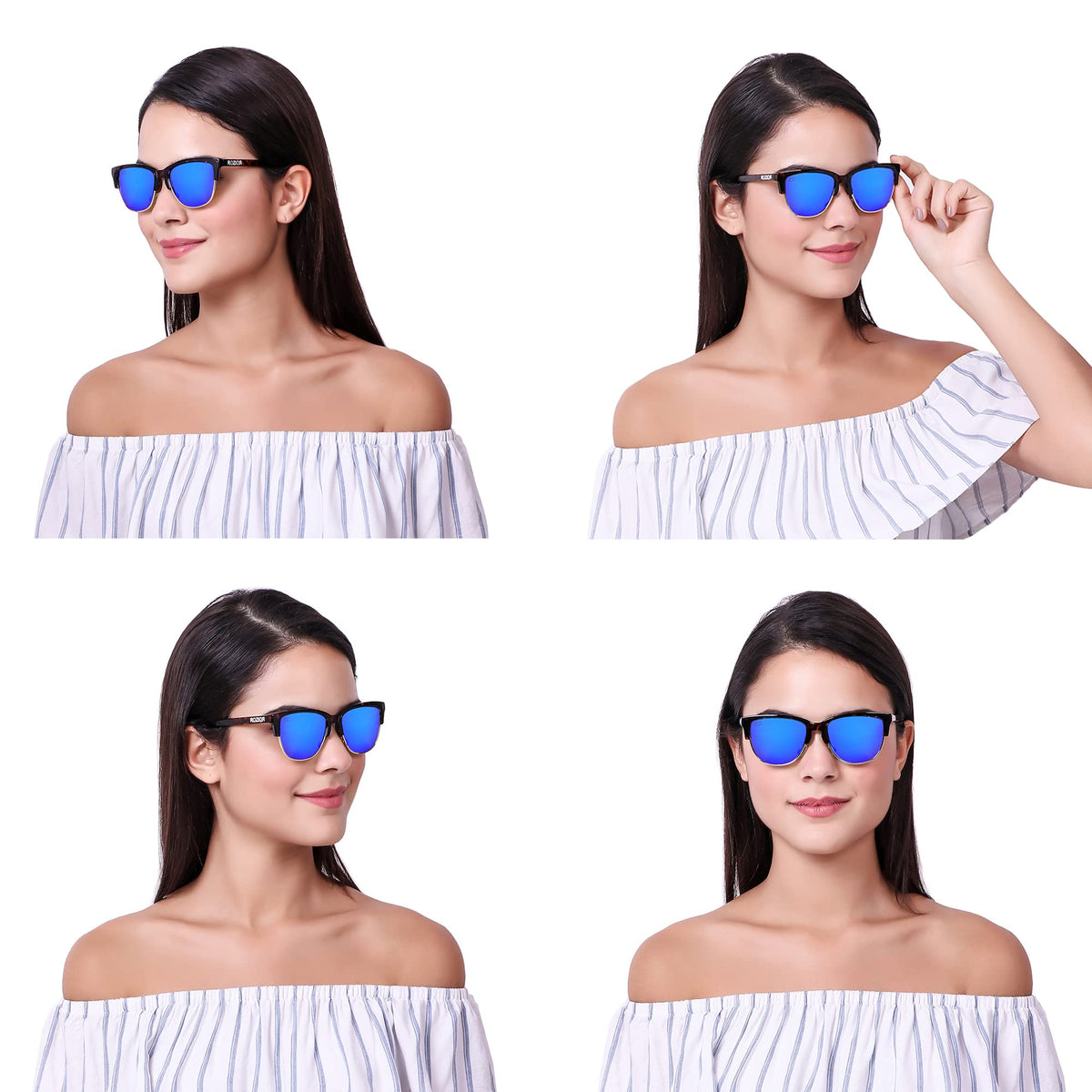ROZIOR UV400 polarized sunglasses with blue mirror lenses and premium tortoise frame