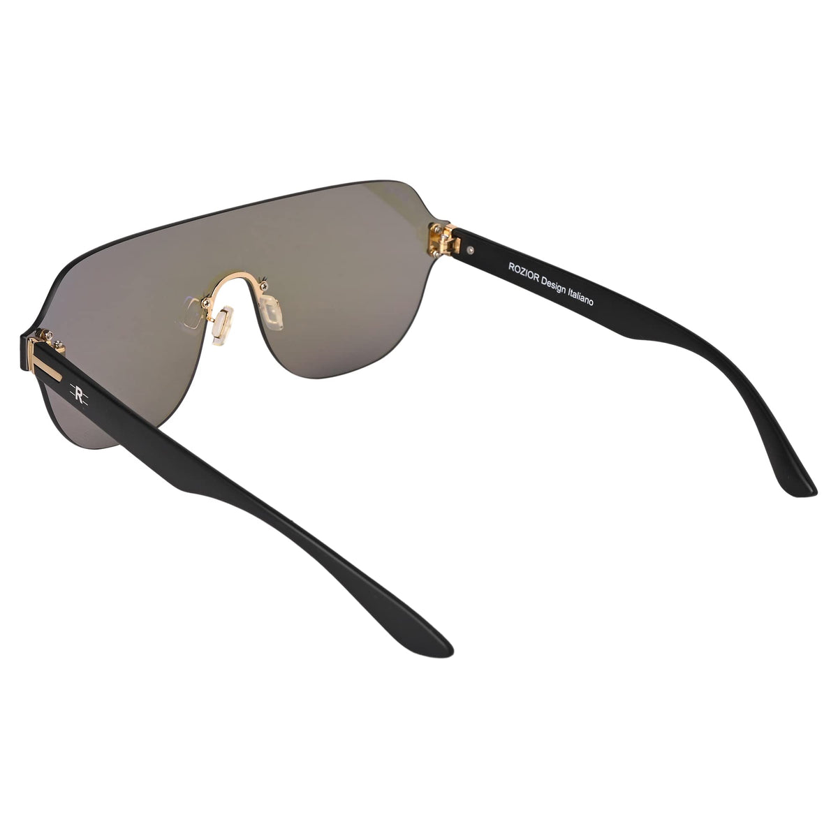 ROZIOR UV400 sunglasses with blue mirror lenses and black frame designed for driving, travel, cycling, and outdoor activities
