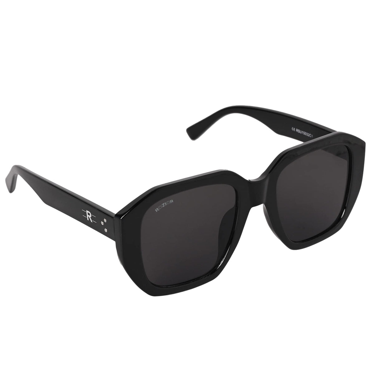 ROZIOR UV400 polarized sunglasses with black frame and black lenses designed for driving, travel, and outdoor activities