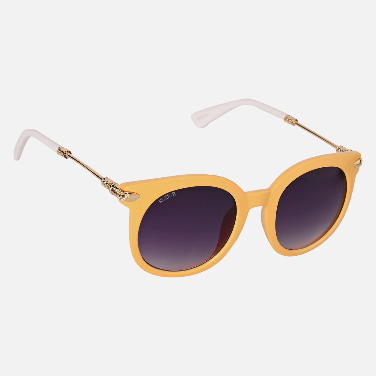 ROZIOR UV400 sunglasses with gradient smoke lenses and yellow frame designed for driving, travel, and outdoor activities