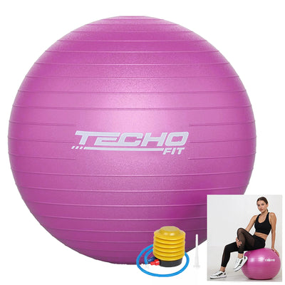 TechoFit 65cm Anti-Burst Yoga Ball | Swiss Exercise Ball for Fitness, Pregnancy, Core Training & Balance – Purple