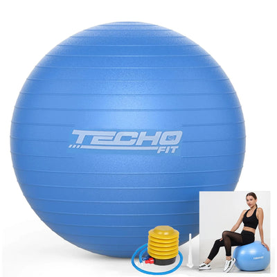 TechoFit 75cm Anti-Burst Yoga Ball | Swiss Exercise Ball for Fitness, Pregnancy, Core Training & Balance – Blue