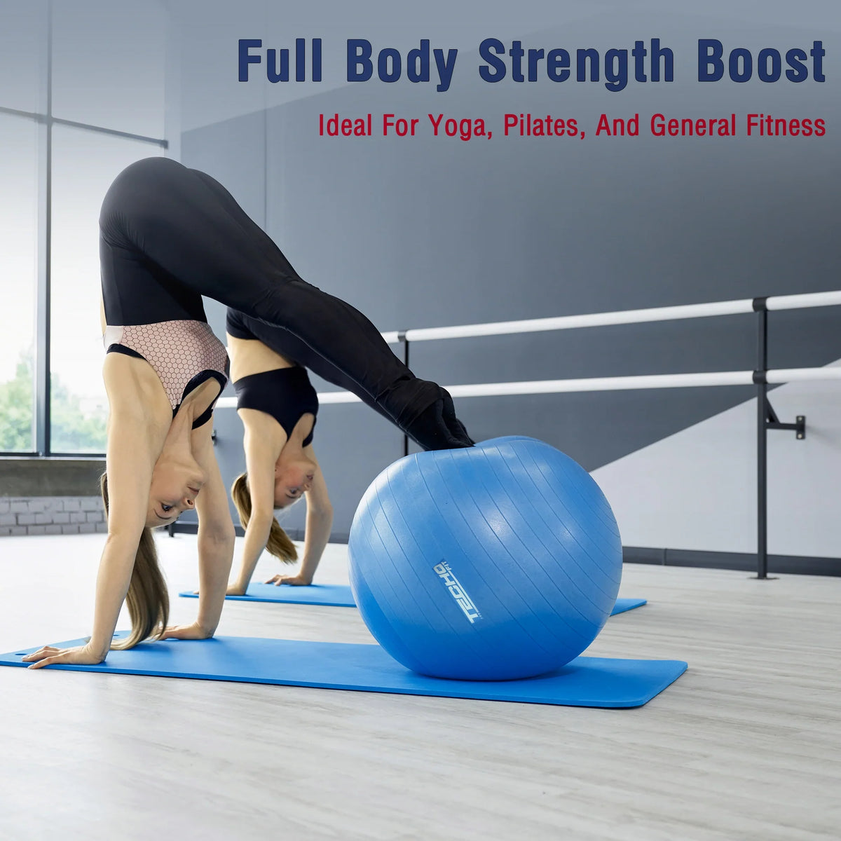 Anti-burst TechoFit Swiss exercise ball for home gym workouts, balance training, and full-body fitness