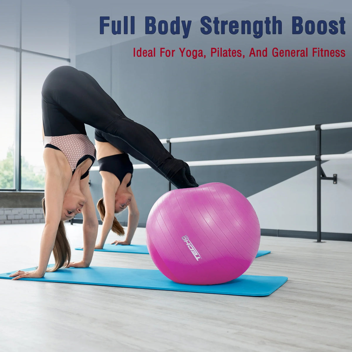 Anti-burst TechoFit Swiss exercise ball for home gym workouts, balance training, and full-body fitness
