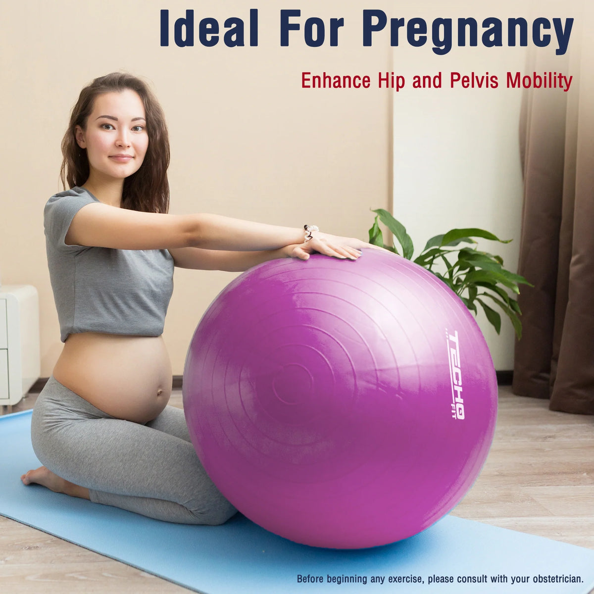 Purple TechoFit balance ball for home gym workouts, stretching, yoga and stability training.