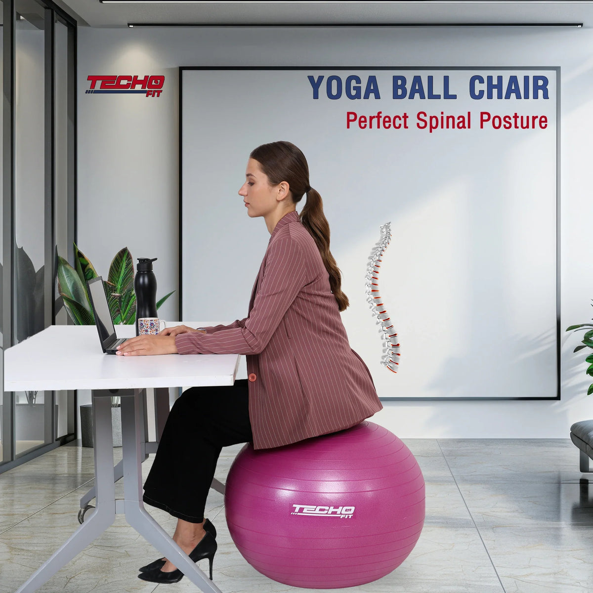 TechoFit purple 75cm yoga ball designed for core strength, stability, and flexibility training